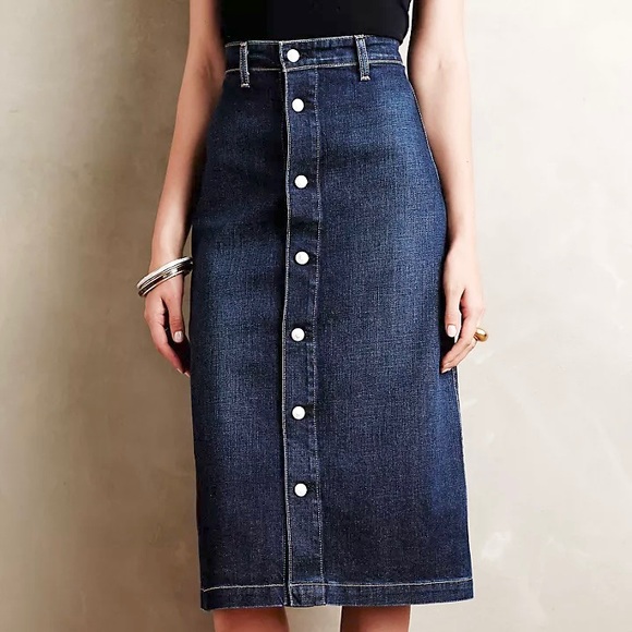 ALEXA CHUNG for AG A-line Button Front MIDI Denim Skirt Size 27 - Picture 1 of 15